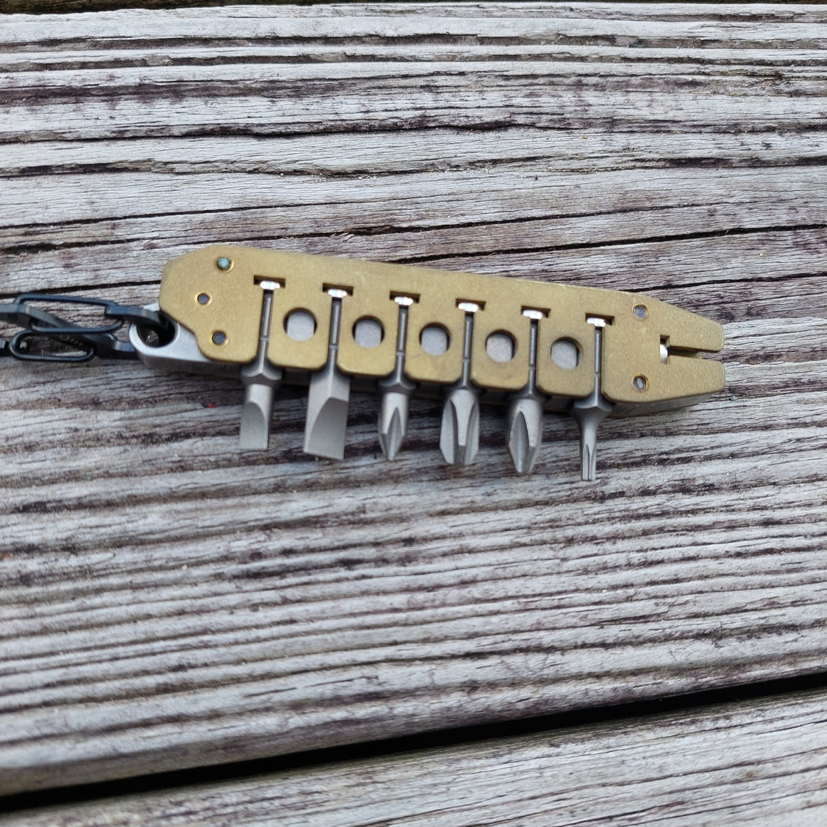 TD Magnetic Driver Combo Bit Storage Organizer Keychain - Brass Covers