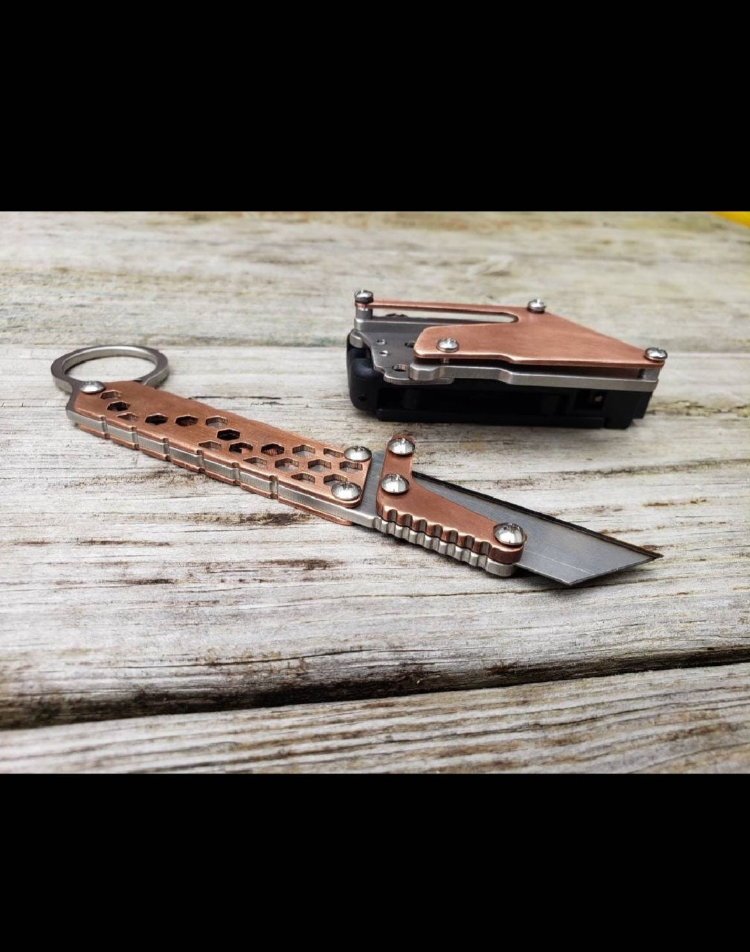 TD Tools Fixed Blade Utility Knife with Tactical Belt Clip - Hex Fractal Copper