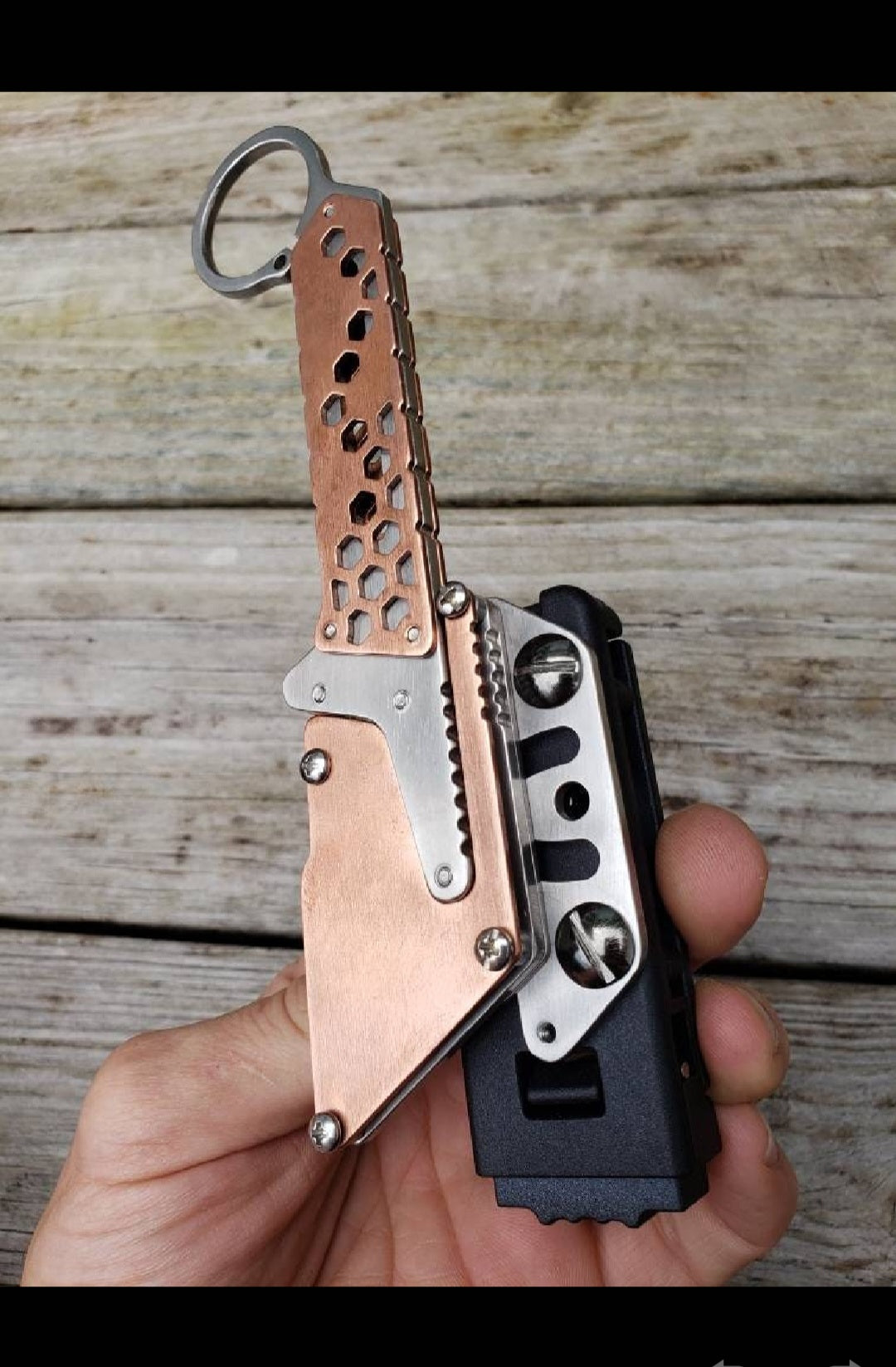 TD Tools Fixed Blade Utility Knife with Tactical Belt Clip - Hex Fractal Copper