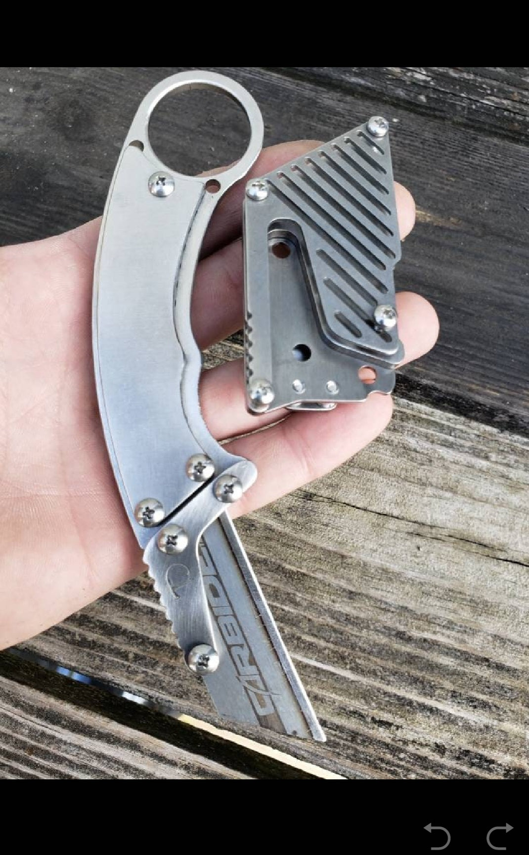 TD Tools Fixed Blade Utility Knife Karambit Style with Metal Belt Clip Sheath - Polished