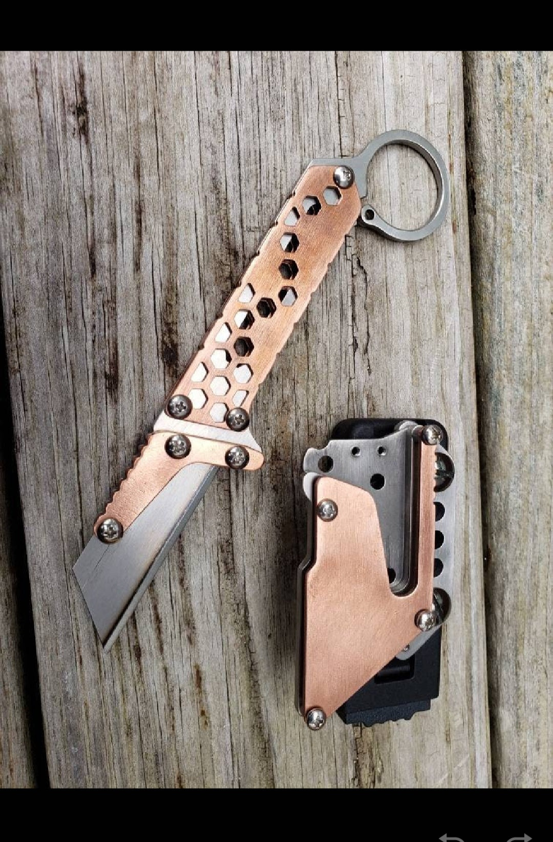 TD Tools Fixed Blade Utility Knife with Tactical Belt Clip - Hex Fractal Copper