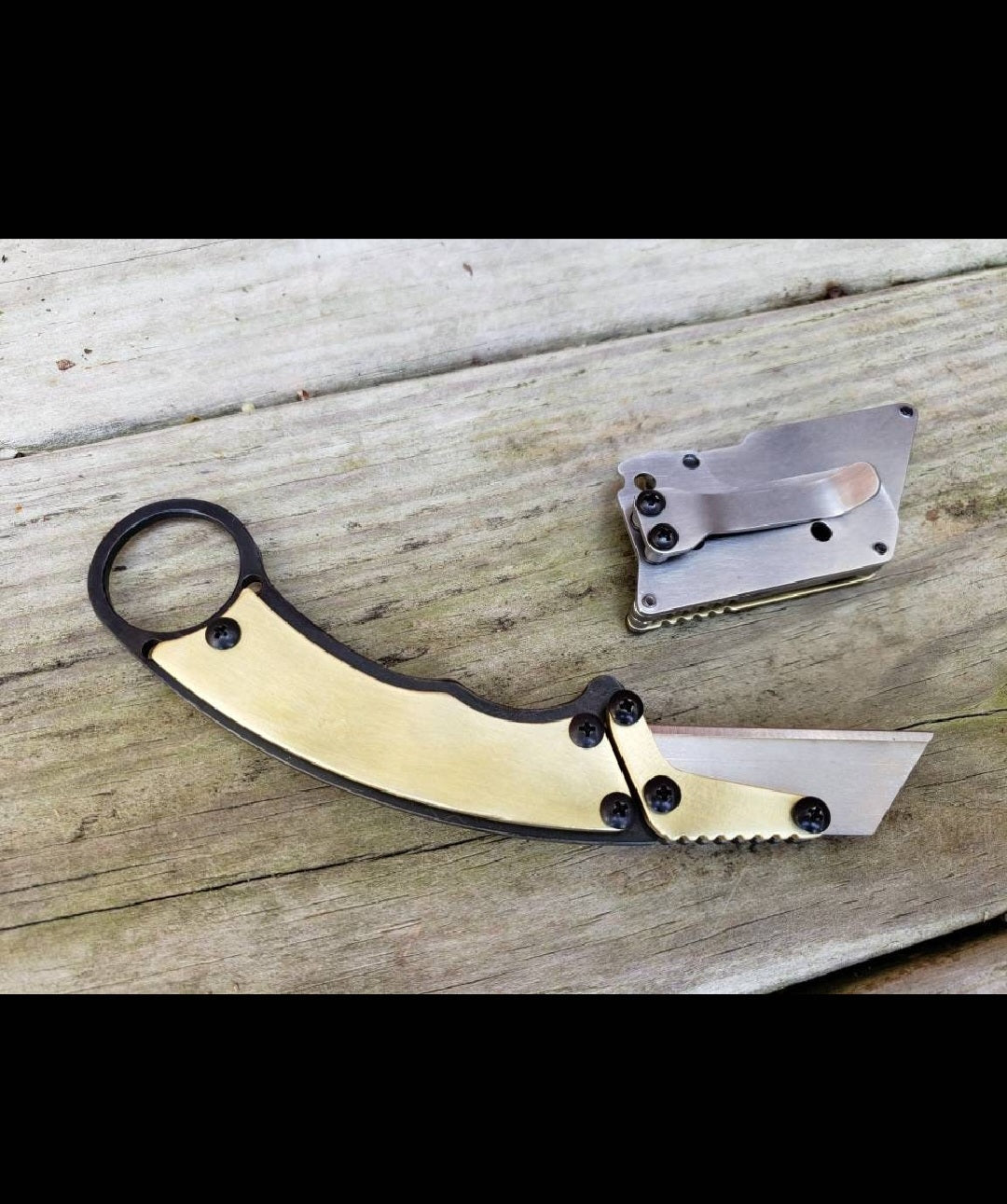 TD Tools Karambit Ring Style Utility Knife Fixed Blade - Brass and Black