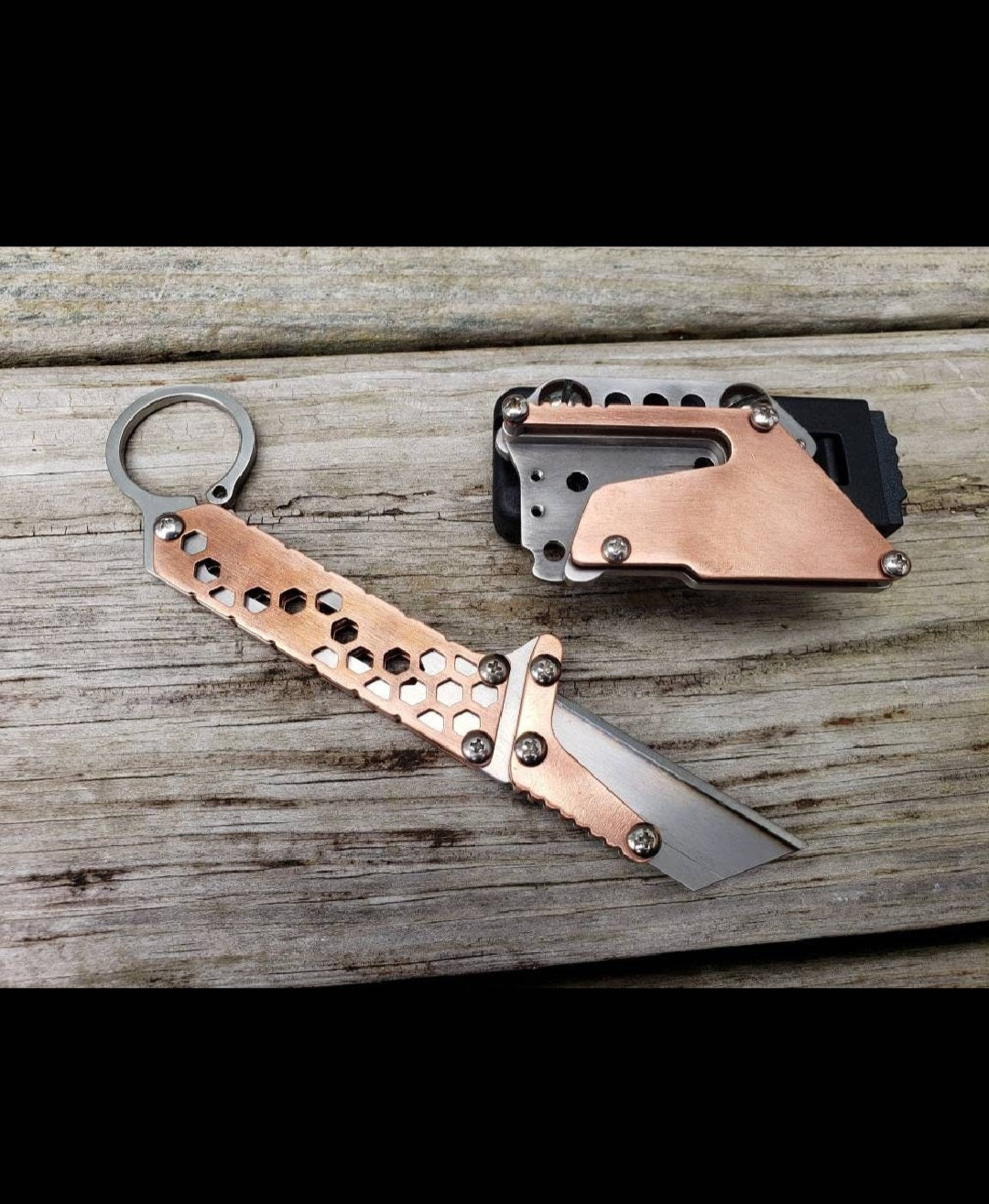 TD Tools Fixed Blade Utility Knife with Tactical Belt Clip - Hex Fractal Copper