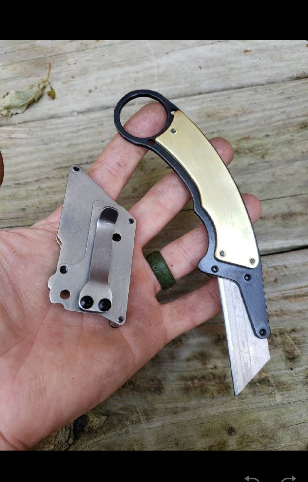 TD Tools Karambit Ring Style Utility Knife Fixed Blade - Brass and Black
