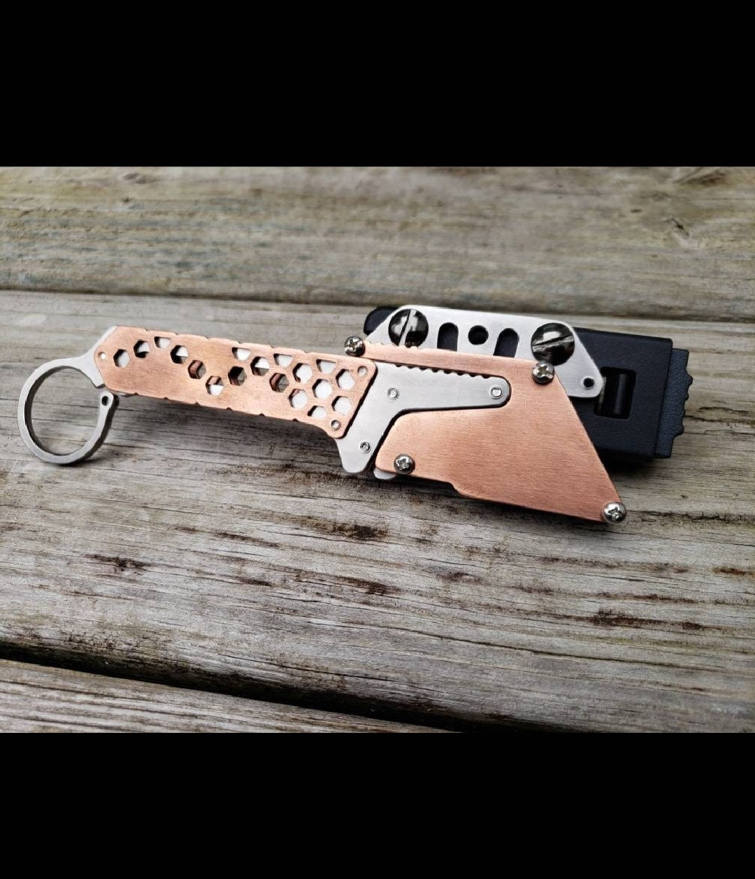 TD Tools Fixed Blade Utility Knife with Tactical Belt Clip - Hex Fractal Copper