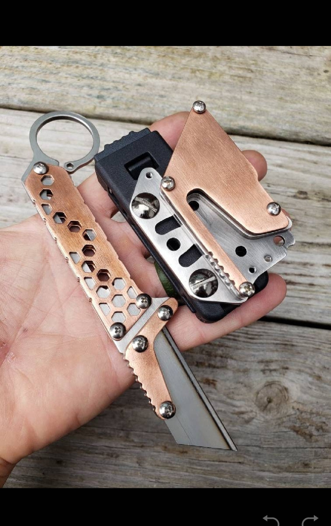 TD Tools Fixed Blade Utility Knife with Tactical Belt Clip - Hex Fractal Copper