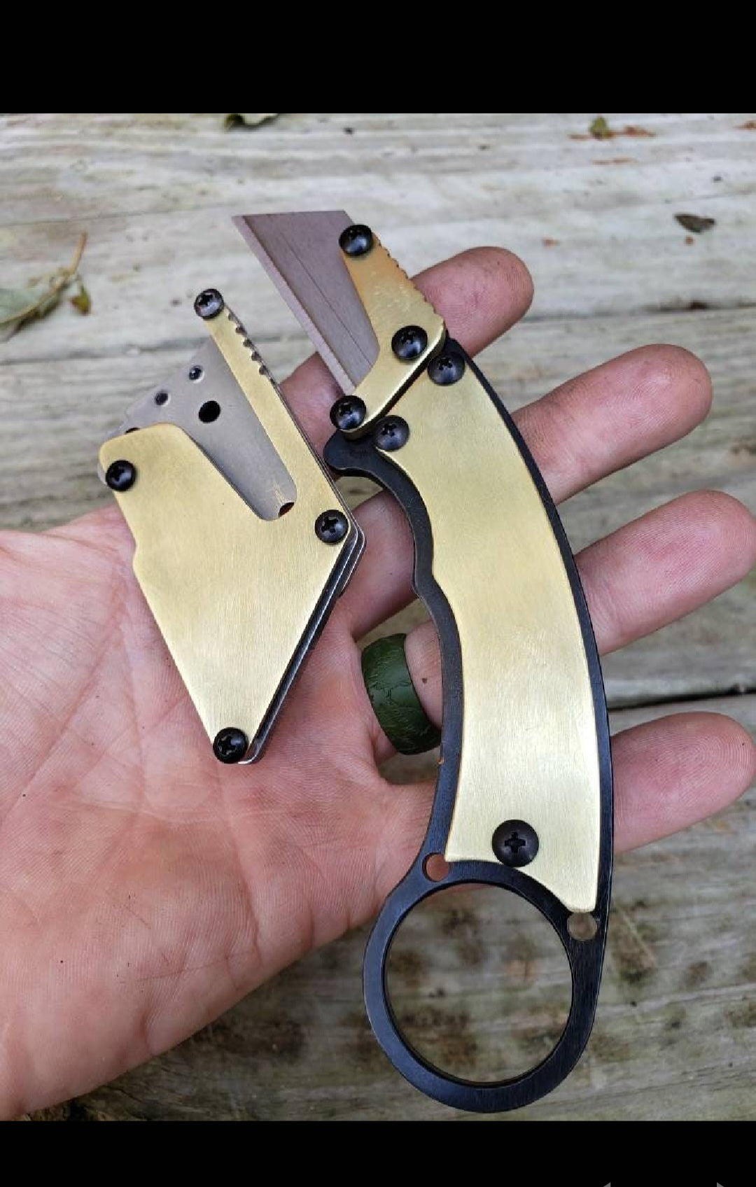 TD Tools Karambit Ring Style Utility Knife Fixed Blade - Brass and Black