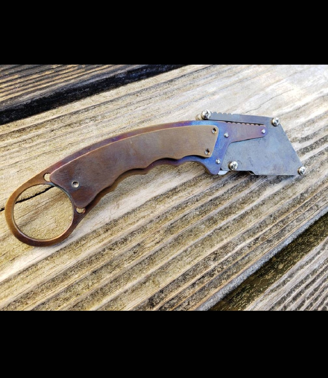 TD Tools Fixed Blade Utility Knife Karambit Style with Metal Belt Clip Sheath - Flamed