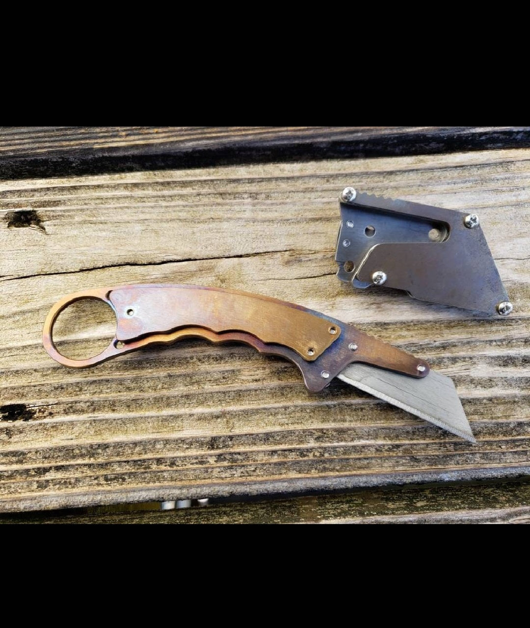 TD Tools Fixed Blade Utility Knife Karambit Style with Metal Belt Clip Sheath - Flamed
