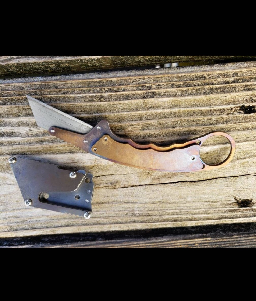 TD Tools Fixed Blade Utility Knife Karambit Style with Metal Belt Clip Sheath - Flamed