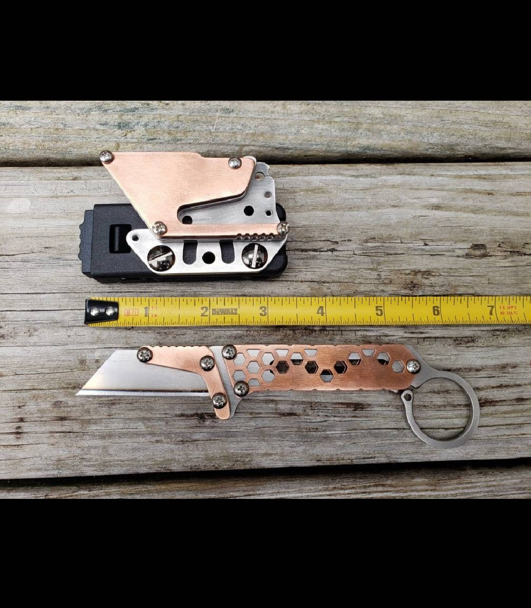 TD Tools Fixed Blade Utility Knife with Tactical Belt Clip - Hex Fractal Copper