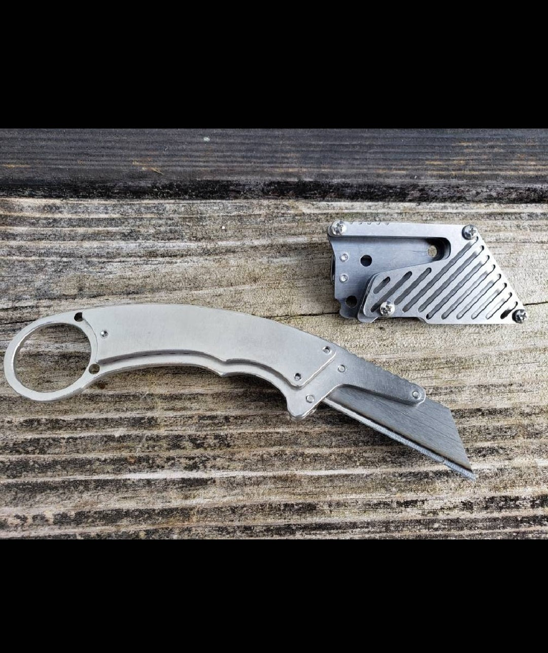 TD Tools Fixed Blade Utility Knife Karambit Style with Metal Belt Clip Sheath - Polished