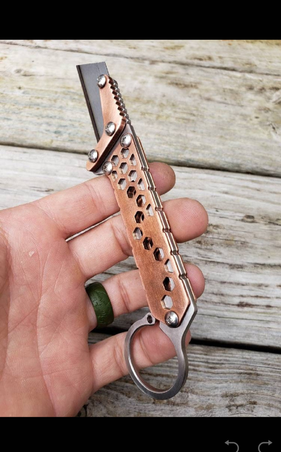 TD Tools Fixed Blade Utility Knife with Tactical Belt Clip - Hex Fractal Copper
