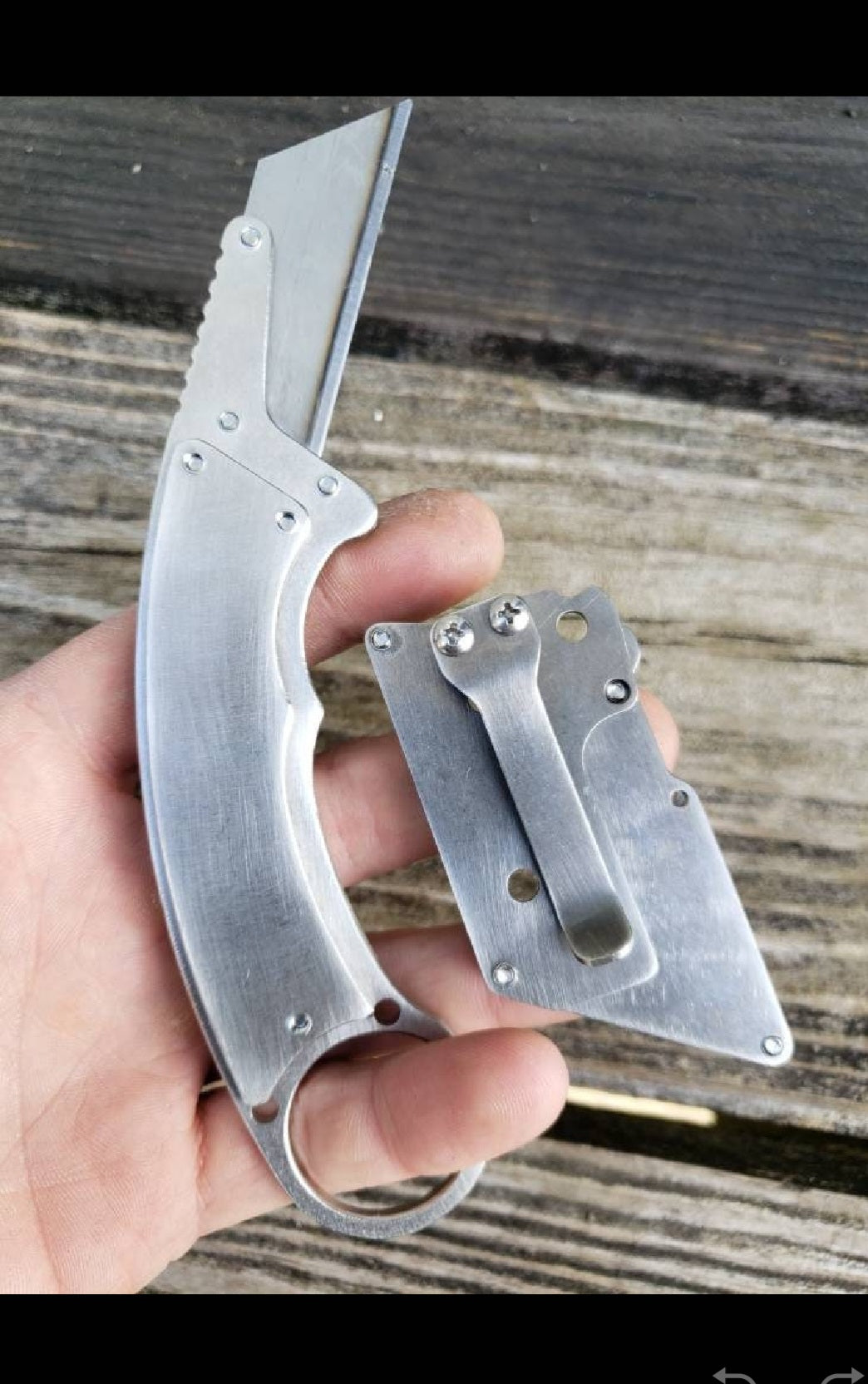 TD Tools Fixed Blade Utility Knife Karambit Style with Metal Belt Clip Sheath - Polished