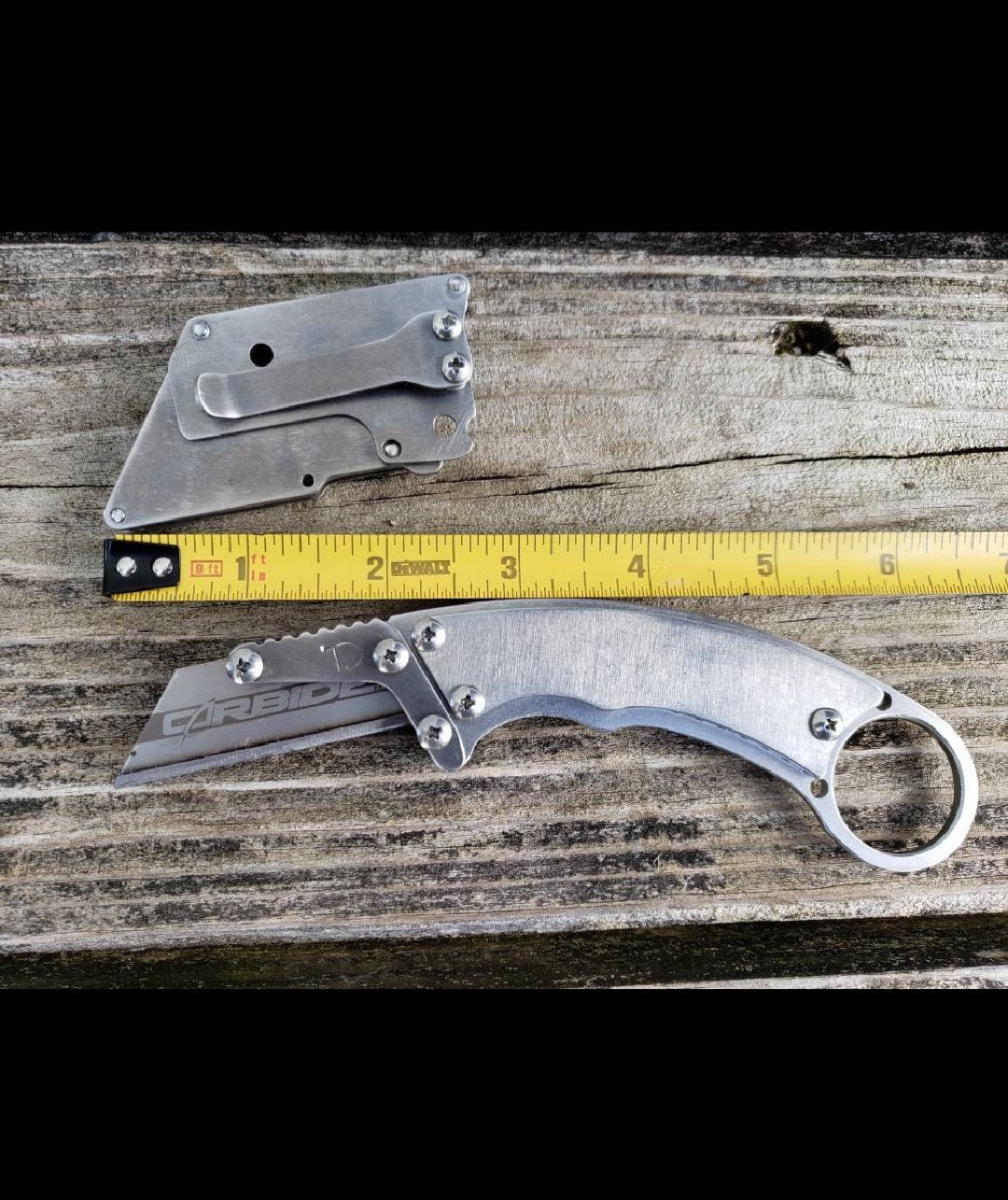 TD Tools Fixed Blade Utility Knife Karambit Style with Metal Belt Clip Sheath - Polished