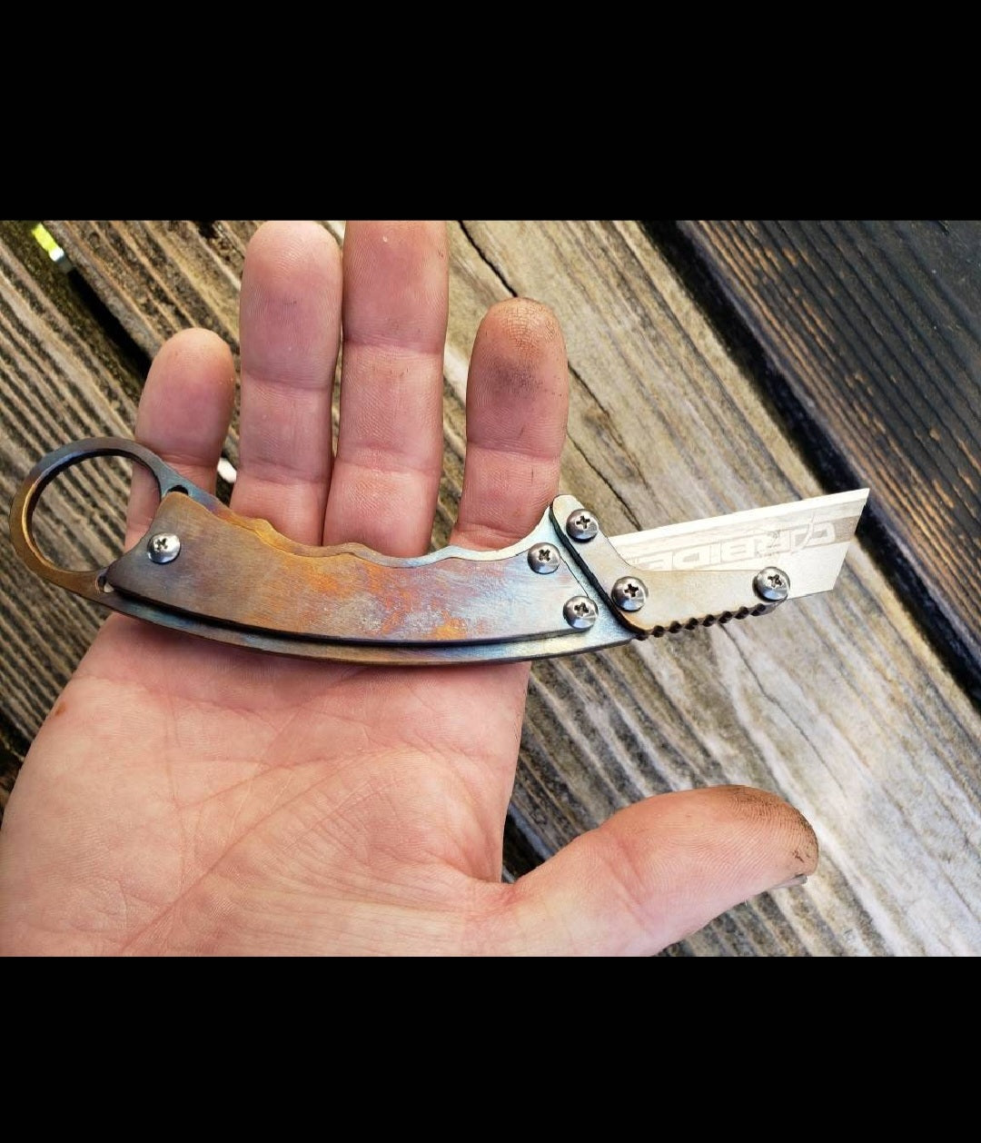 TD Tools Fixed Blade Utility Knife Karambit Style with Metal Belt Clip Sheath - Flamed