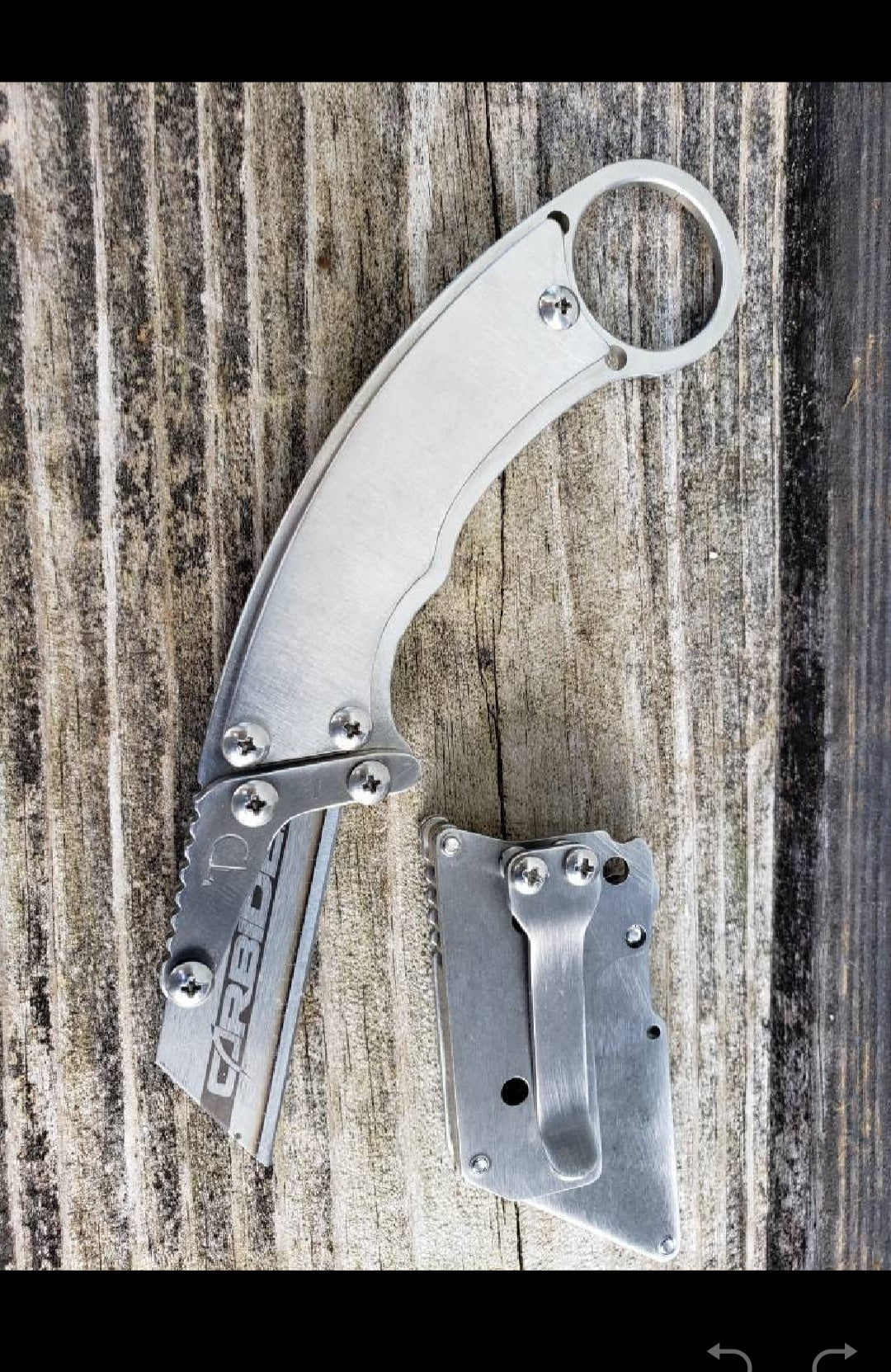 TD Tools Fixed Blade Utility Knife Karambit Style with Metal Belt Clip Sheath - Polished