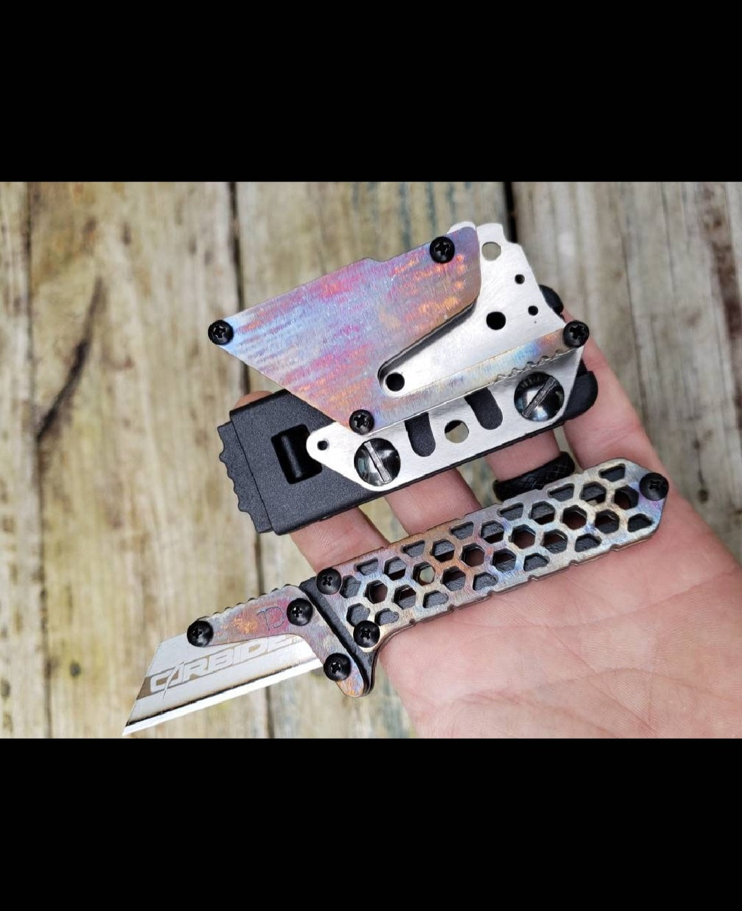 TD Tools Fixed Blade Mini Utility Knife - Flamed Hex