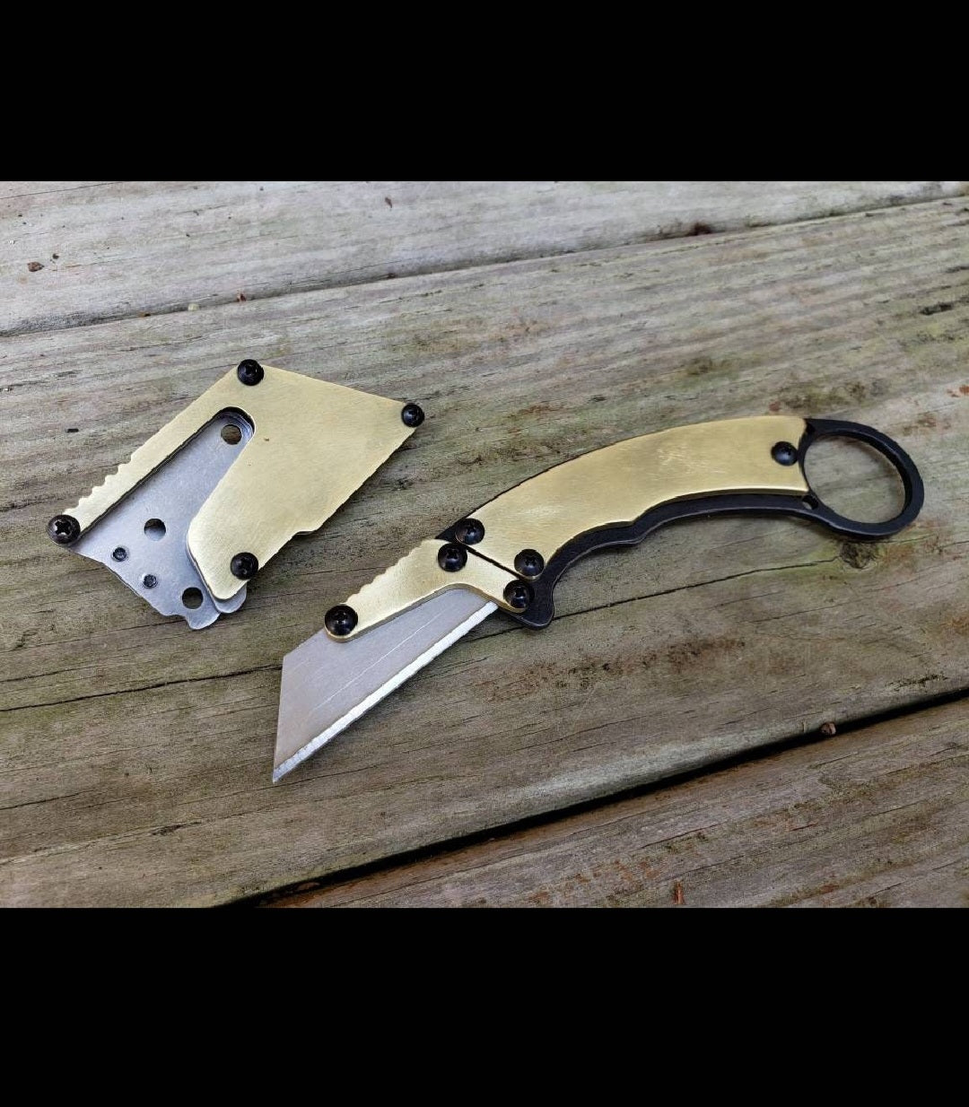 TD Tools Karambit Ring Style Utility Knife Fixed Blade - Brass and Black