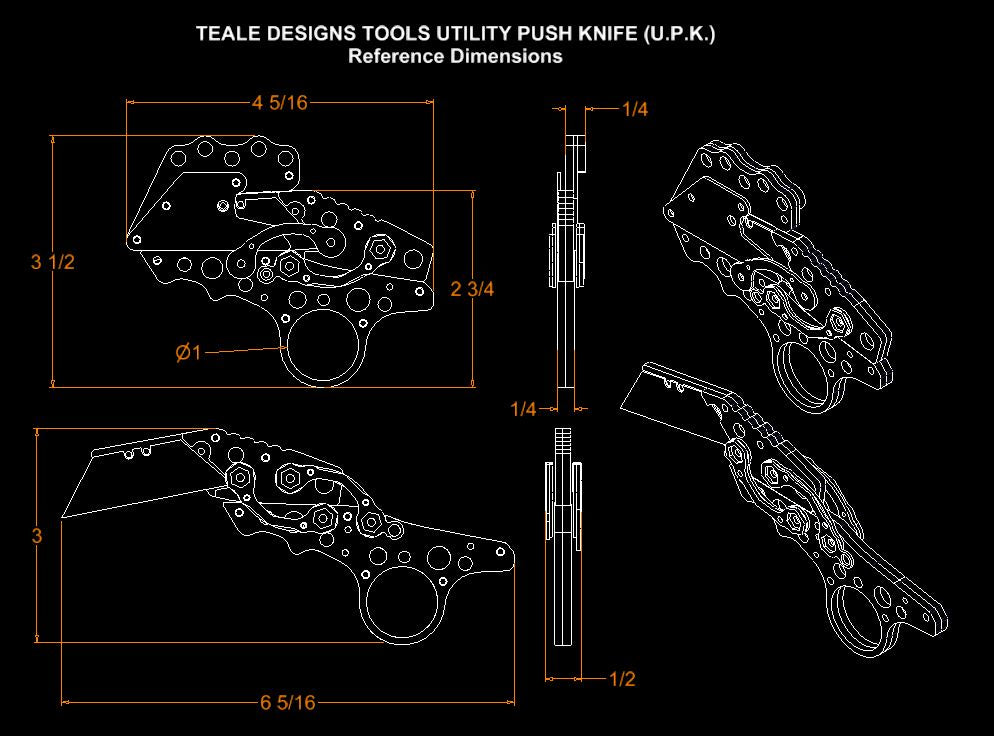 Teale Designs Tools Utility Push Knife (U.P.K.) - Bead Blasted