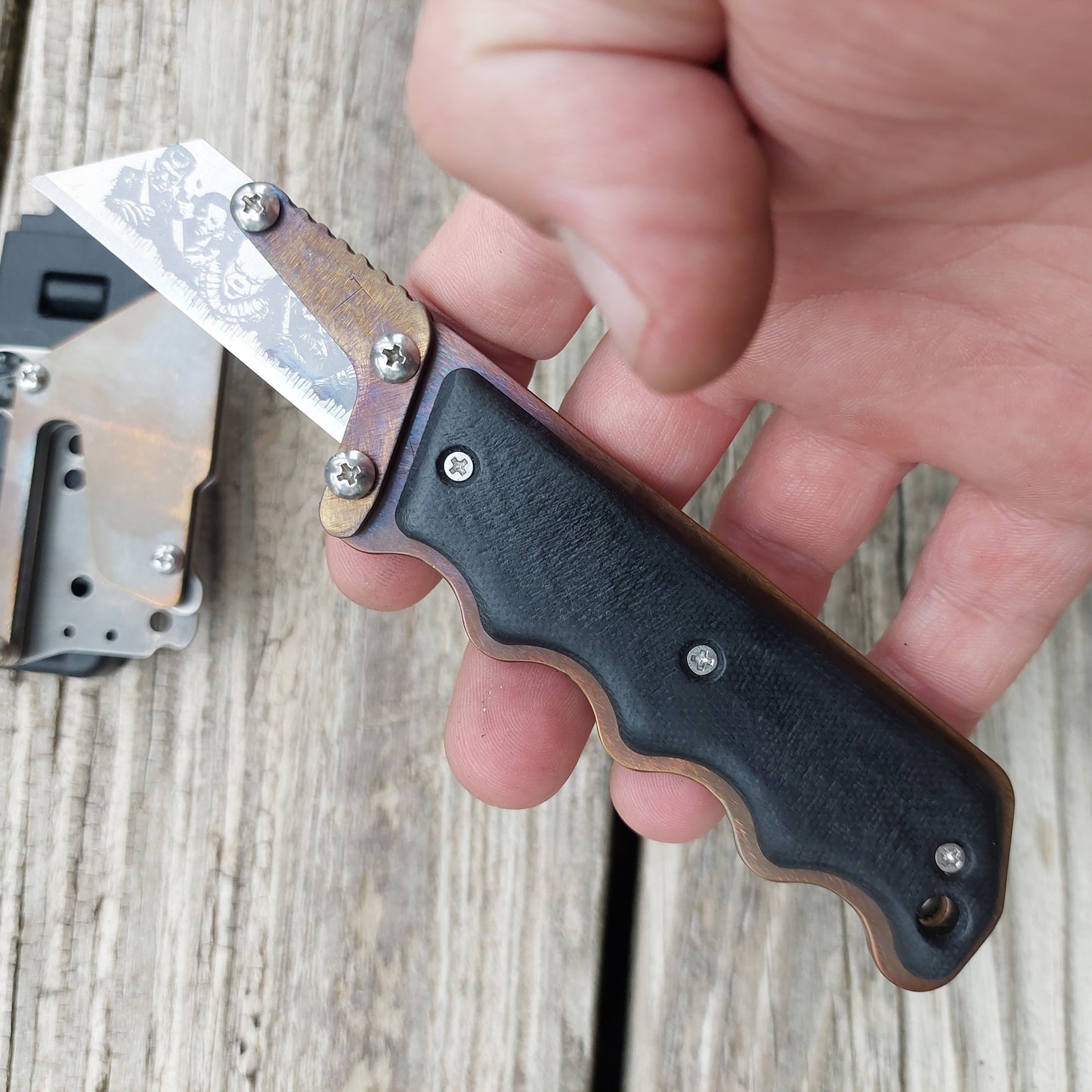 Teale Designs Tools Contour Fixed Utility Knife - Black G10 Flamed
