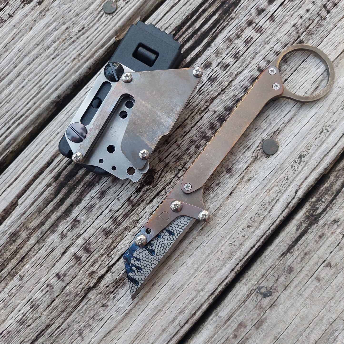 Teale Designs Tools Karambit  Safety Ring Style Fixed Utility Knife - Flamed