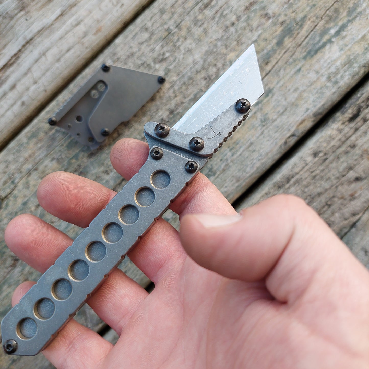 Teale Designs Tools Straight  Fixed Utility Knife - Stonewashed Holes