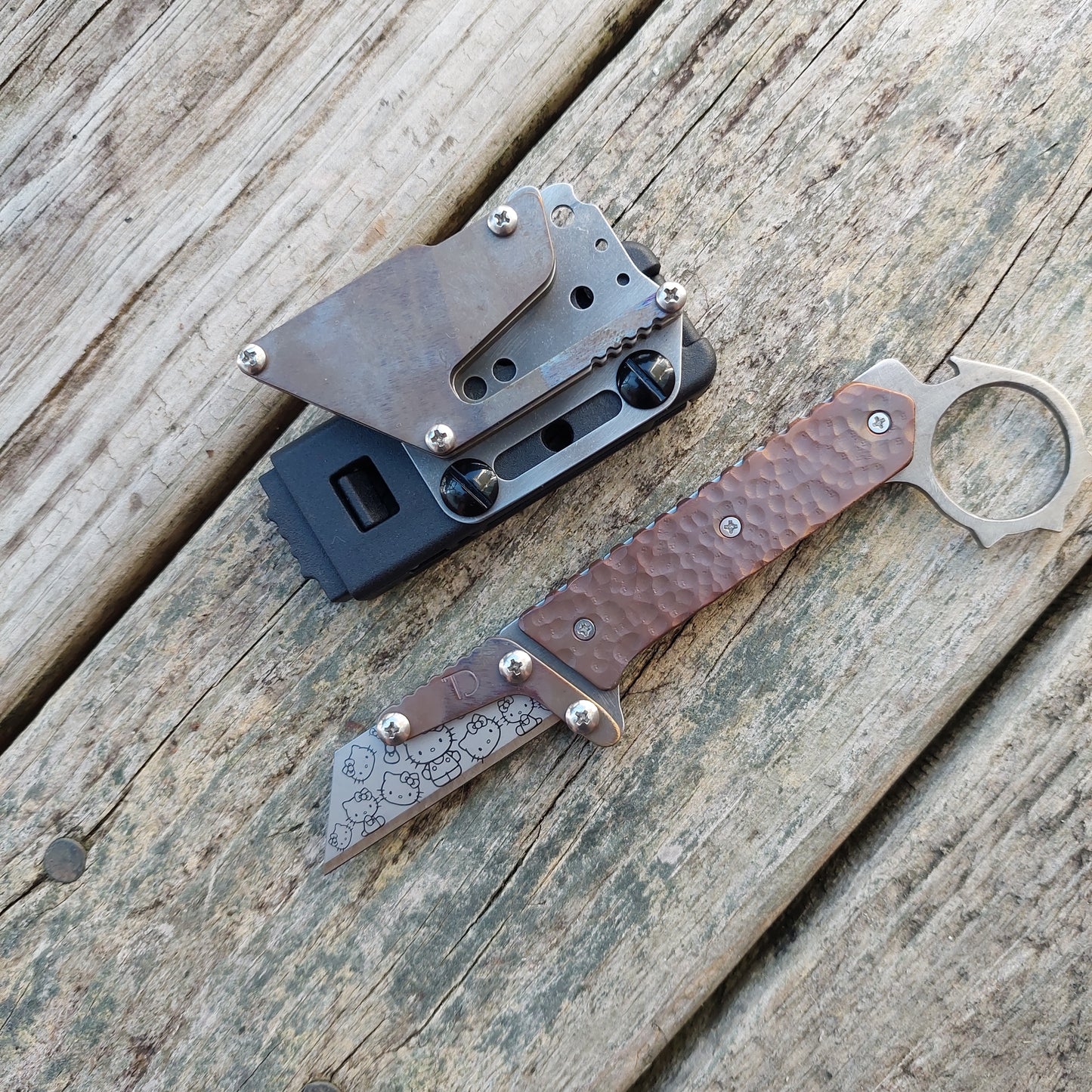 Teale Designs Tools Karambit  Safety Ring Style Fixed Utility Knife - Hammered Flamed