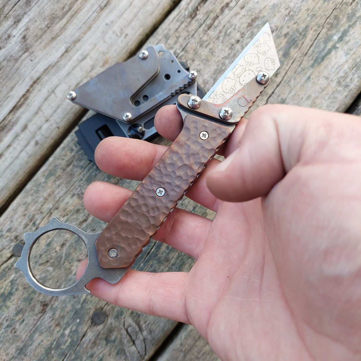 Teale Designs Tools Karambit  Safety Ring Style Fixed Utility Knife - Hammered Flamed