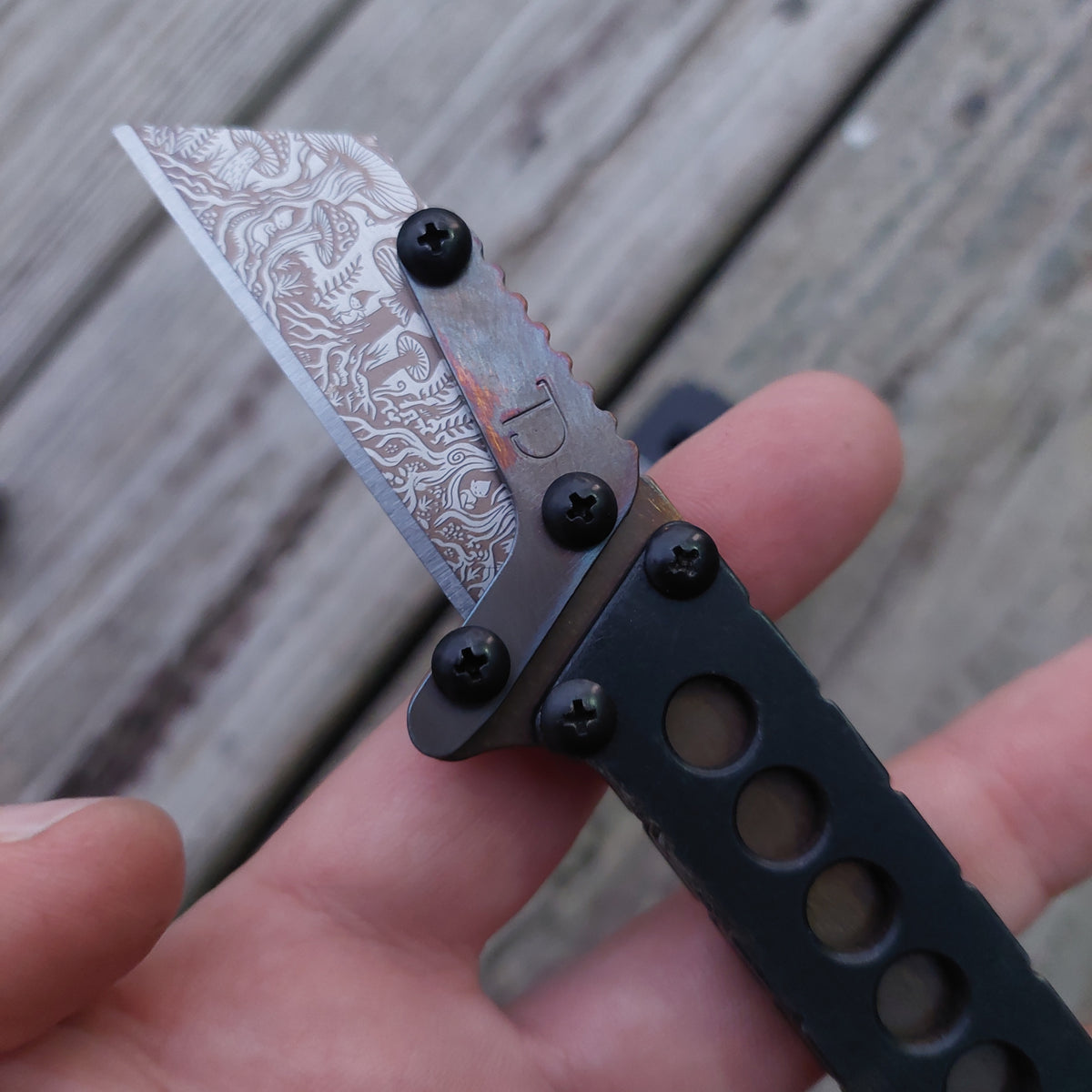 Teale Designs Tools Straight  Fixed Utility Knife - Black Holes Flamed