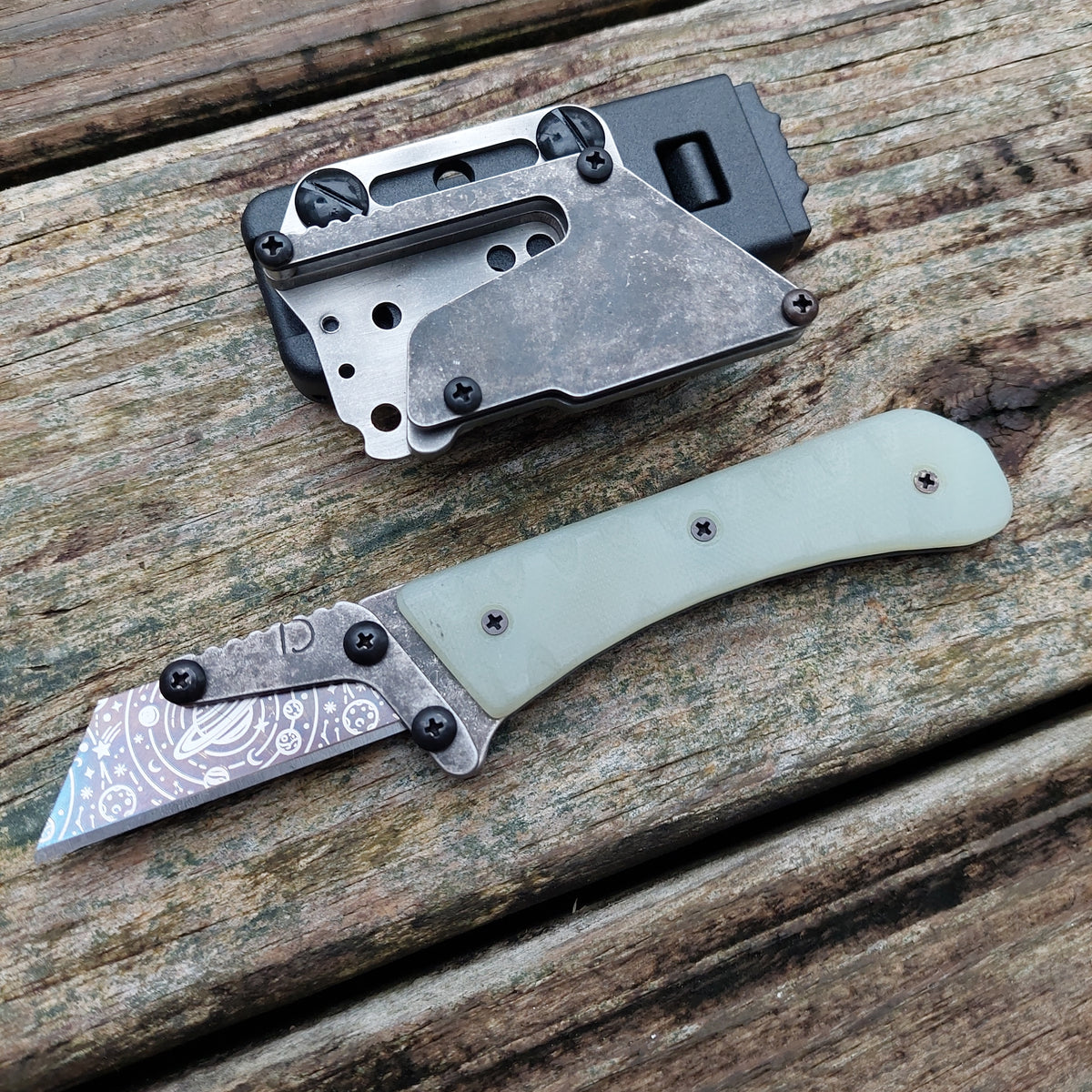 Teale Designs Tools Curve Fixed Utility Knife - Jade Green G10 Tumbled Black Oxide