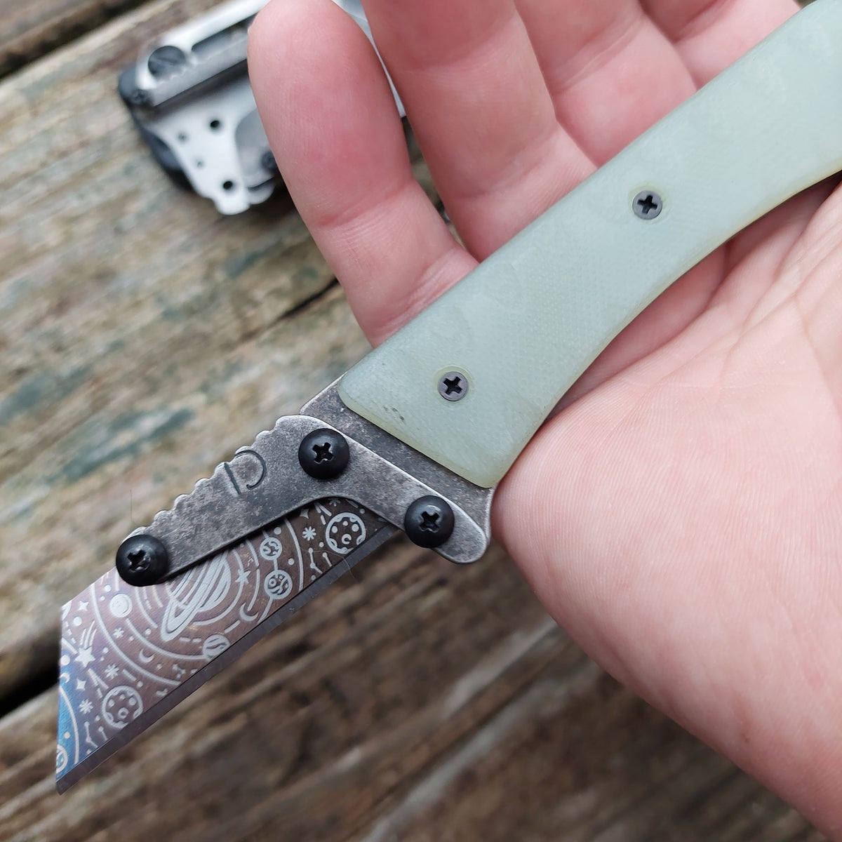 Teale Designs Tools Curve Fixed Utility Knife - Jade Green G10 Tumbled Black Oxide