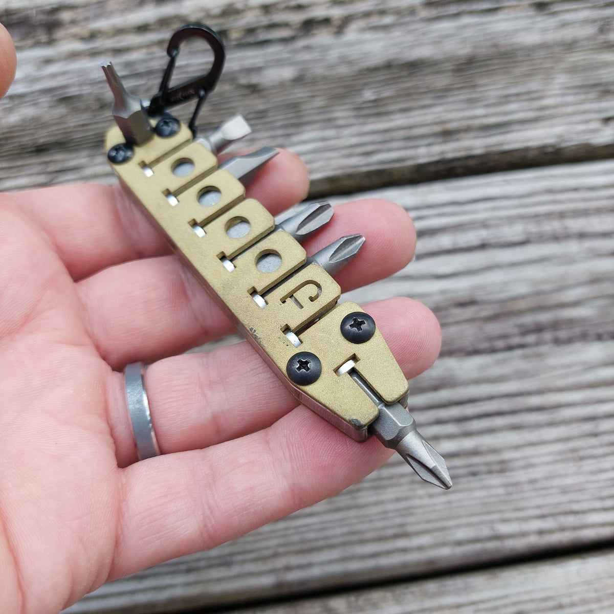 TD Magnetic Driver Combo Bit Storage Organizer Keychain - Brass Covers
