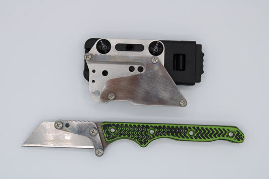 TD Tools Slim Fixed Utility Knife -   Green Black Zombie G10 Gun Metal