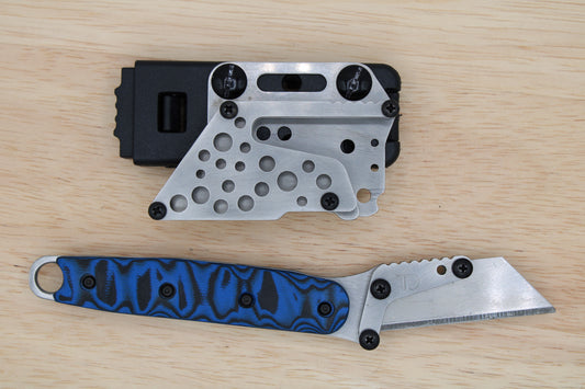 TD Tools Reverse Grip Style Angled Craft Utility Knife -  Polished Blue/Black Rock G10