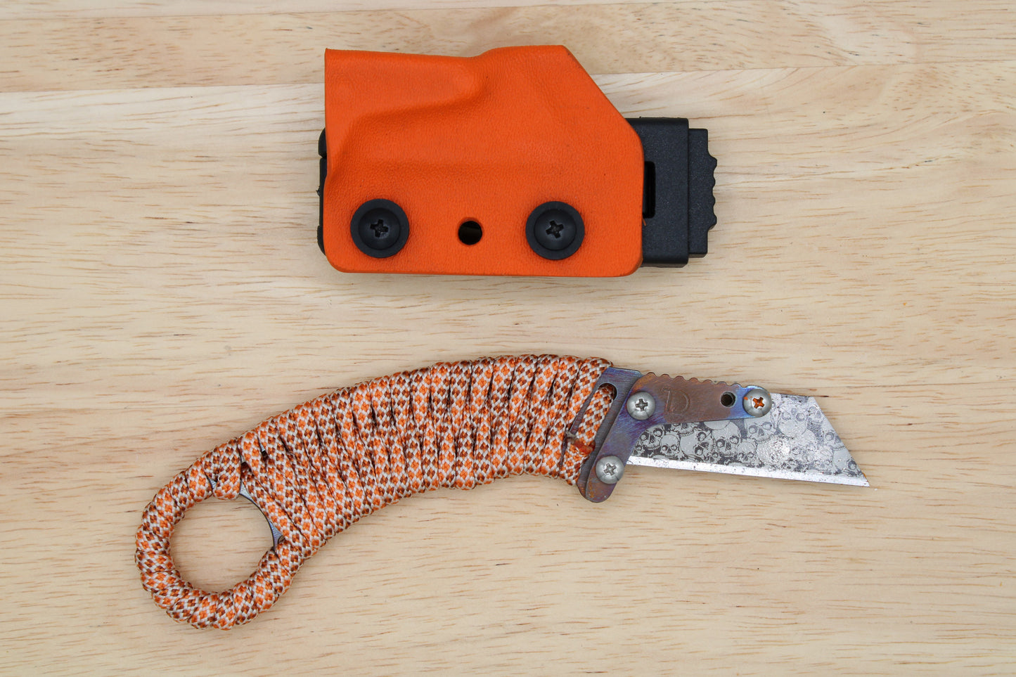 TD Tools Para-K.U.K - Fixed Blade Paracord Karambit Utility Knife Kydex Sheath - Autumn Orange