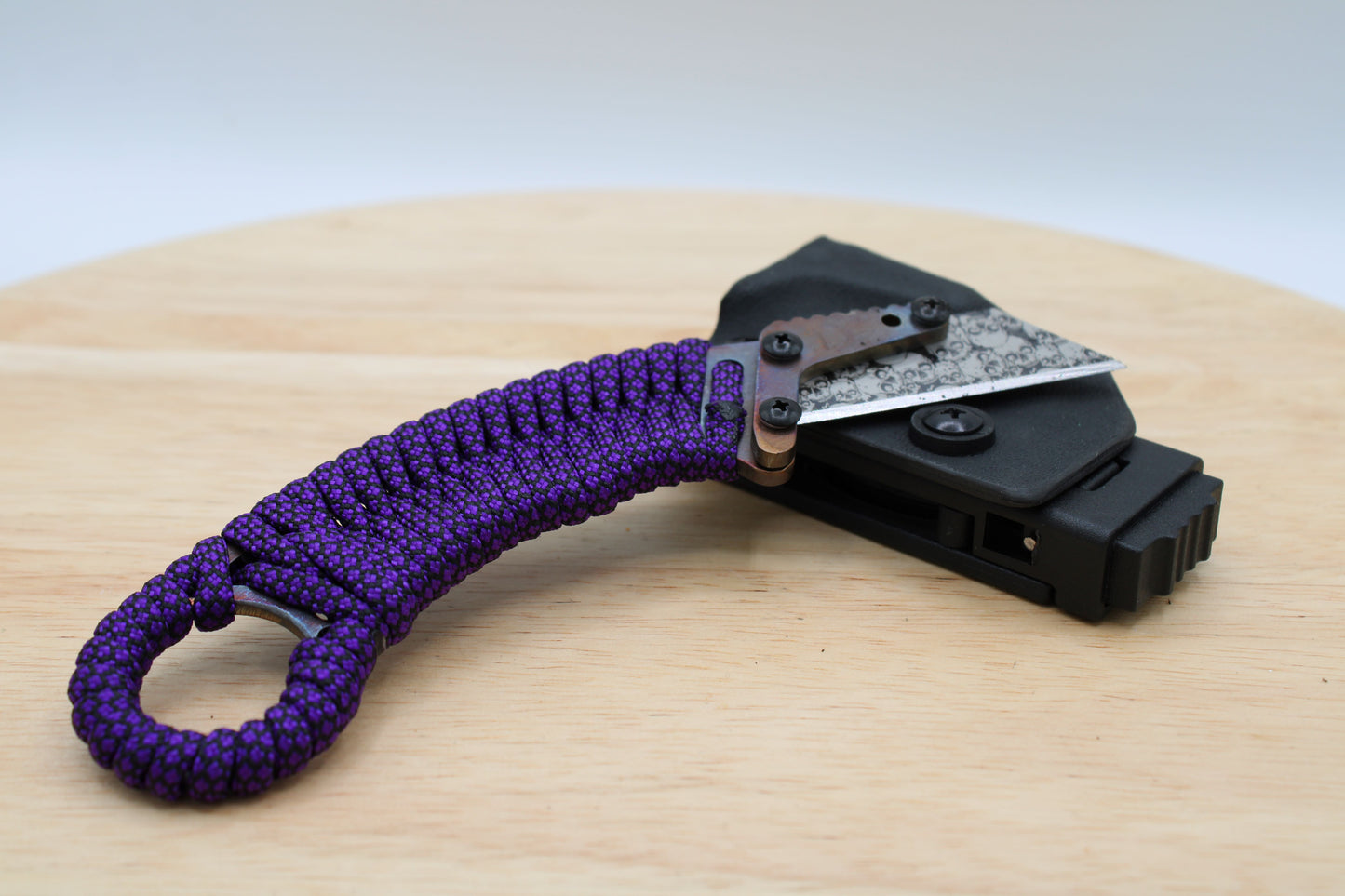 TD Tools Para-K.U.K - Fixed Blade Paracord Karambit Utility Knife Kydex Sheath - Purp Diamonds