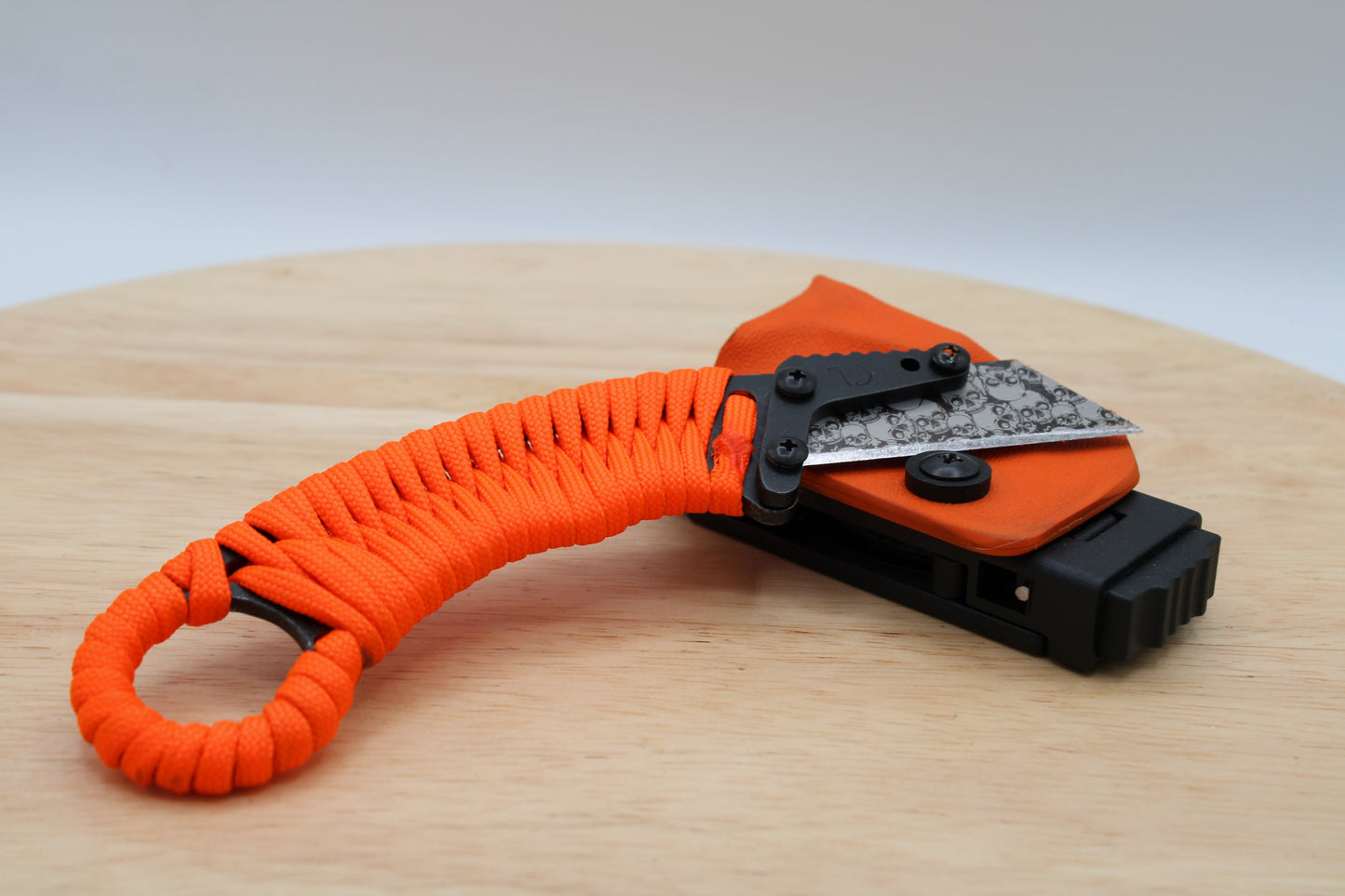 TD Tools Para-K.U.K - Fixed Blade Paracord Karambit Utility Knife Kydex Sheath - Orange Black Oxide