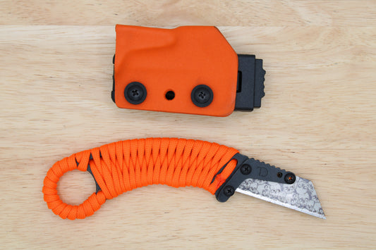 TD Tools Para-K.U.K - Fixed Blade Paracord Karambit Utility Knife Kydex Sheath - Orange Black Oxide