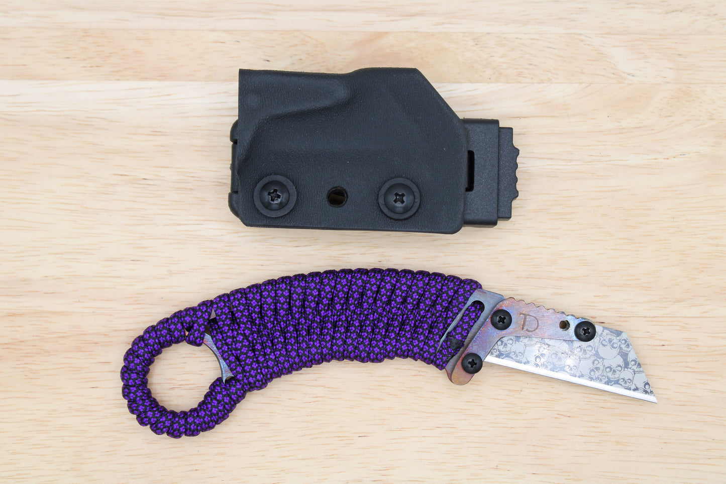 TD Tools Para-K.U.K - Fixed Blade Paracord Karambit Utility Knife Kydex Sheath - Purp Diamonds