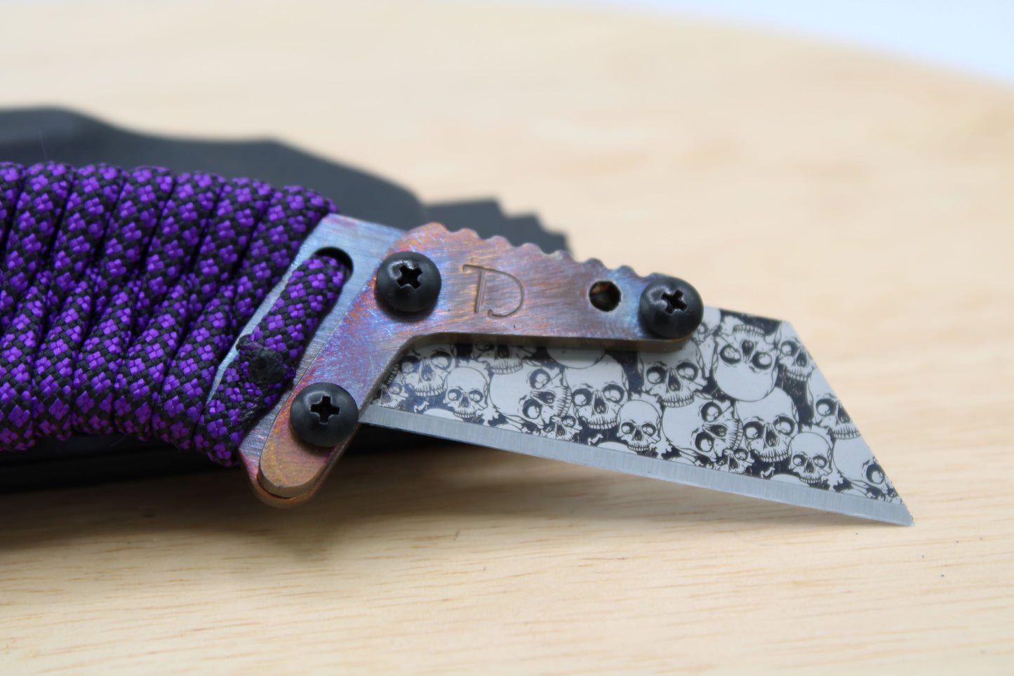 TD Tools Para-K.U.K - Fixed Blade Paracord Karambit Utility Knife Kydex Sheath - Purp Diamonds