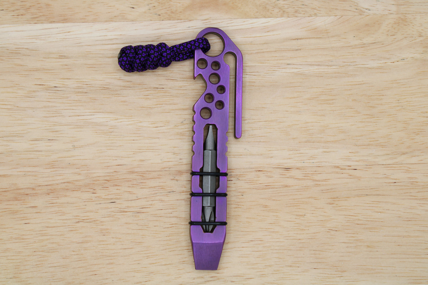 TD Tools Integrated Clip Titanium Double Bit Pry Bar Bottle Opener Screwdriver - Purple Ano