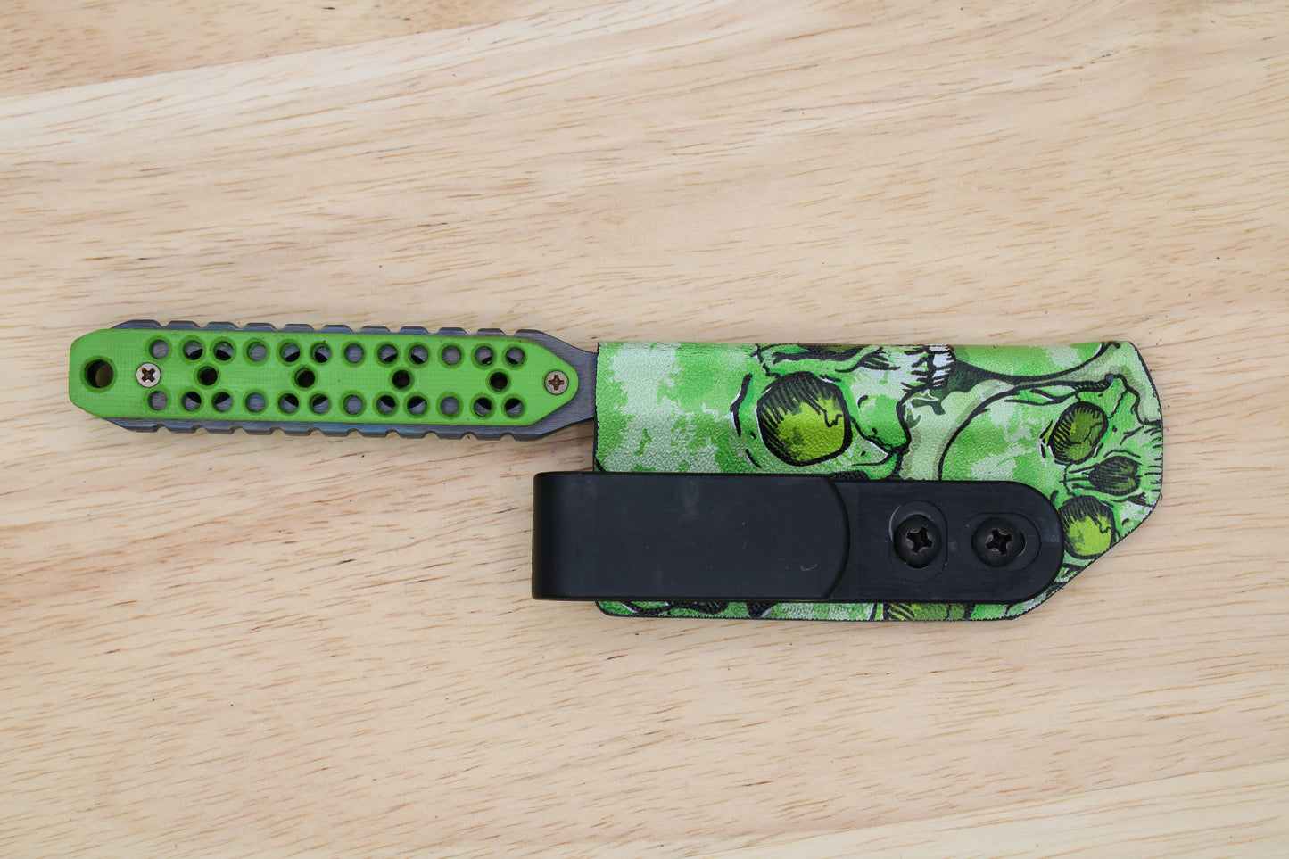 Tactical G10 Titanium Flathead Prybar Screwdriver Breacher with IWB Kydex Holster - Green Flamed Ti