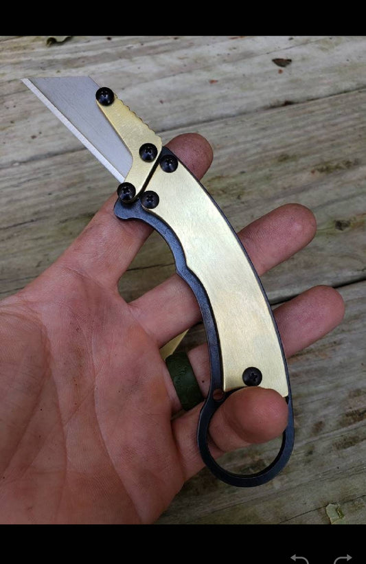 TD Tools Karambit Ring Style Utility Knife Fixed Blade - Brass and Black